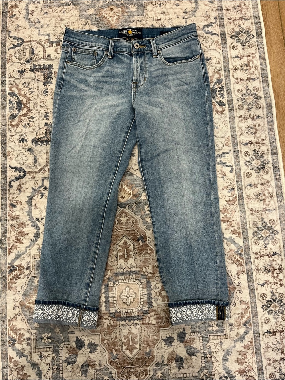 Lucky Brand Blue Cropped Jeans with Embroidered Cuffs